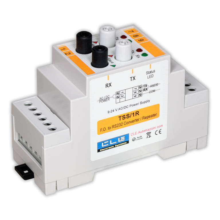 Synthetic optical fiber RS232 low voltage serial repeater